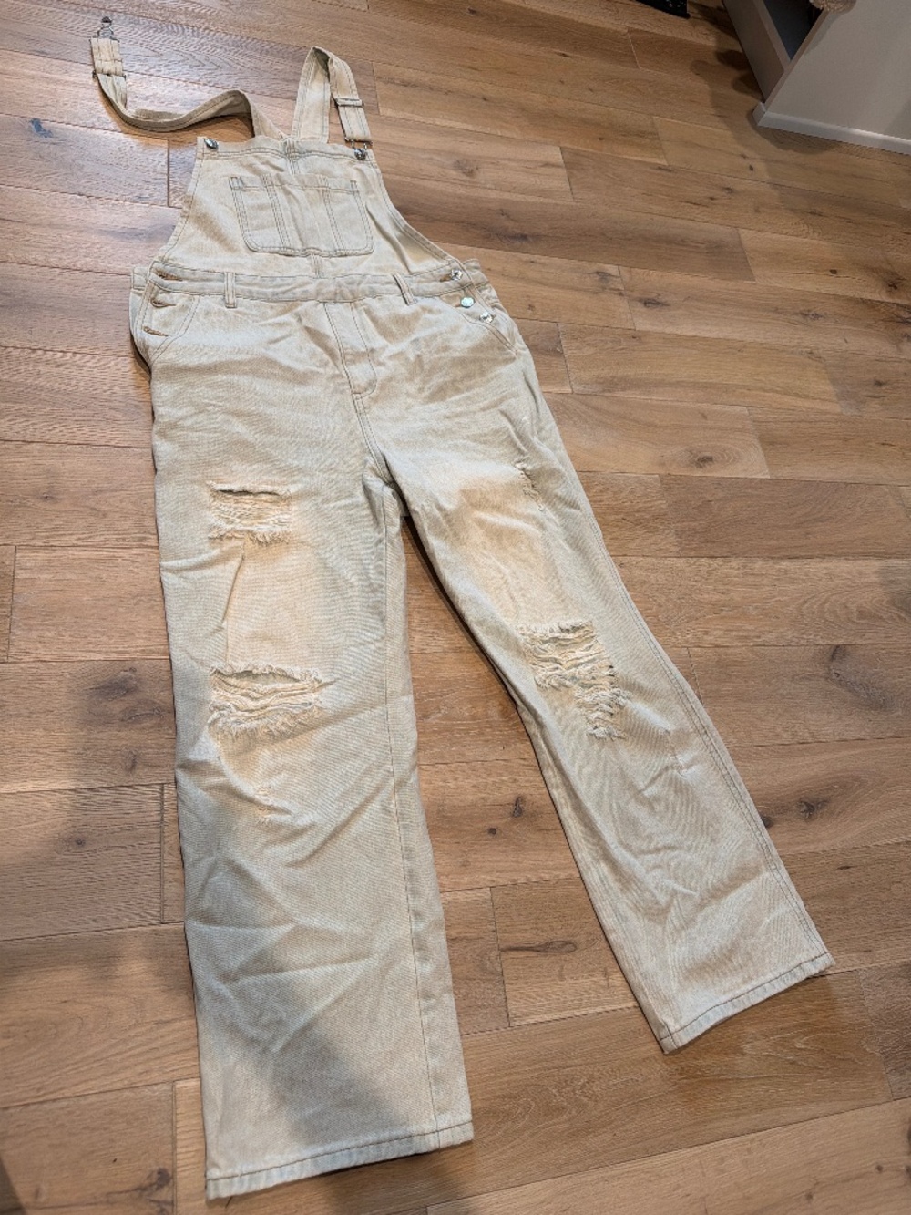 Pink lily distressed overalls
